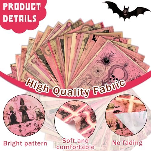 HunnmingRe 20 Pcs 10''x10'' Vintage Pink Halloween Quilting Fabric Squares