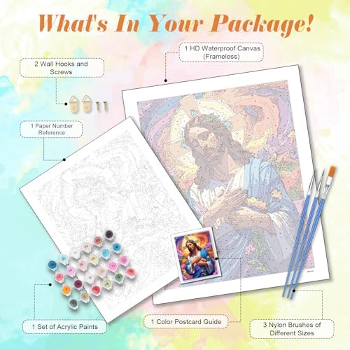 Kalonyth Jesus Paint by Numbers Kit for Adults, 16x20 inch, No Framed