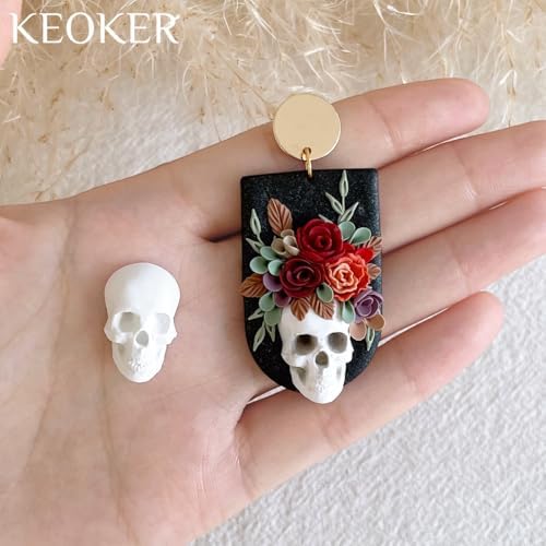 KEOKER Polymer Clay Molds Halloween 2Pcs, Skull Polymer Clay Silicone Mold, Polymer Clay Earrings Decoration (Substitute Polymer Clay Cutters)