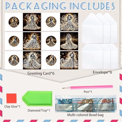 AiYuanzsh 6 Pack Diamond Painting Greeting Cards with Envelopes, DIY 5D Diamond Art Card Kit Romantic Wedding Couples, 30x15cm Handmade Rhinestone Cards Crafts for Wedding Wishes and Celebration