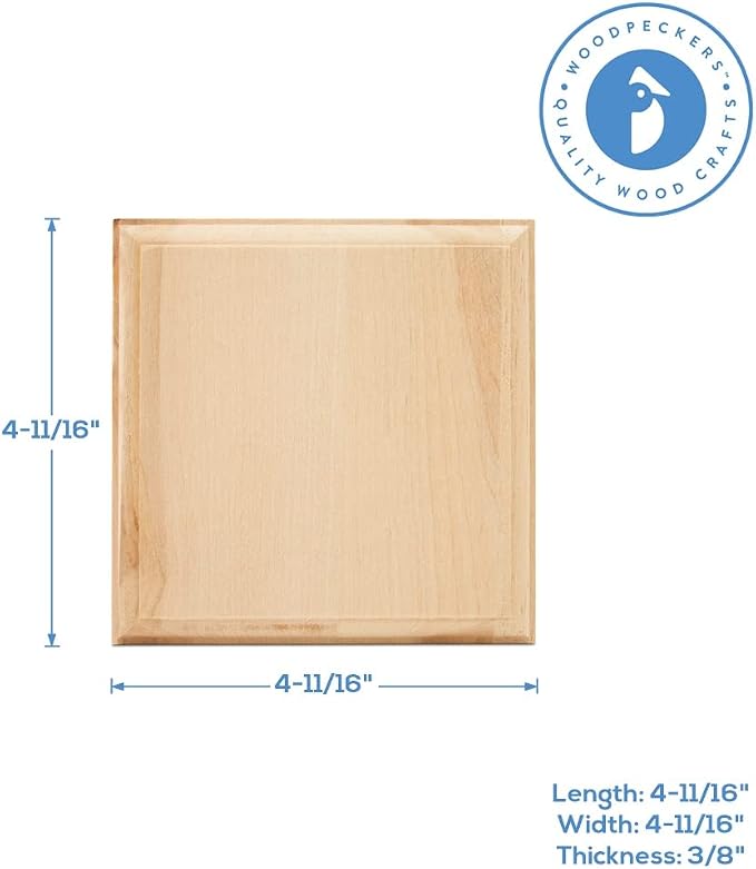 Unfinished Wooden Coasters 4.7", Pack of 1 Wood Squares for Crafts Mini Wood Blanks DIY Coasters Square Pieces, by Woodpeckers