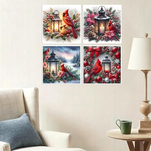 4 Pcs Diamond Art Kits for Adults, 5D Cardinal Diamond Painting Kits