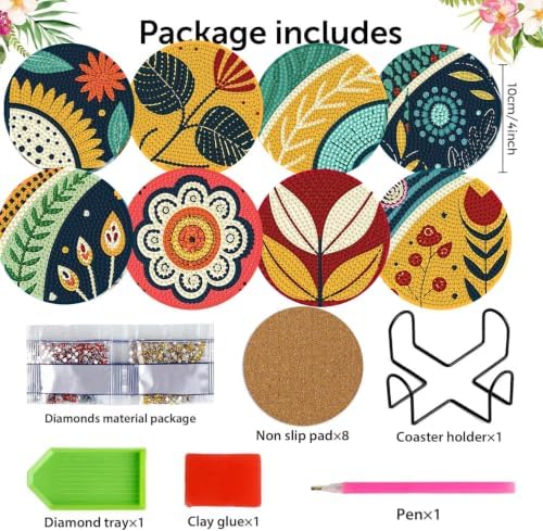 Zythron 8 Pack Diamond Art Coasters Kits,Flowers Diamond Painting Coasters