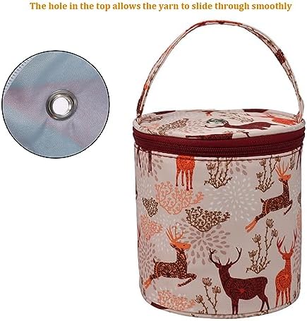 mini yarn storage small size yarn bag for crocheting with holes,empty round knitting tote bags protable yarn holder,perfect for travel,beginner & crocheter(Deer)