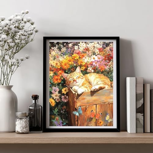 AUKELHJ Diamond Art Kits for Adults, Cat Diamond Painting, 12x16 Inch