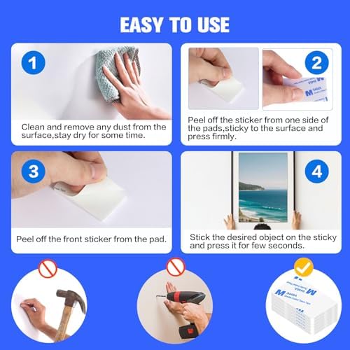 White Double Sided Adhesive Pads,Heavy Duty Mounting Tape,48Pcs 3mm Thickness Pre-Cut Foam Tape,Super-Sticky Black Strong Pads Rectangle Shape Waterproof for Walls Picture, Car, Home, Office