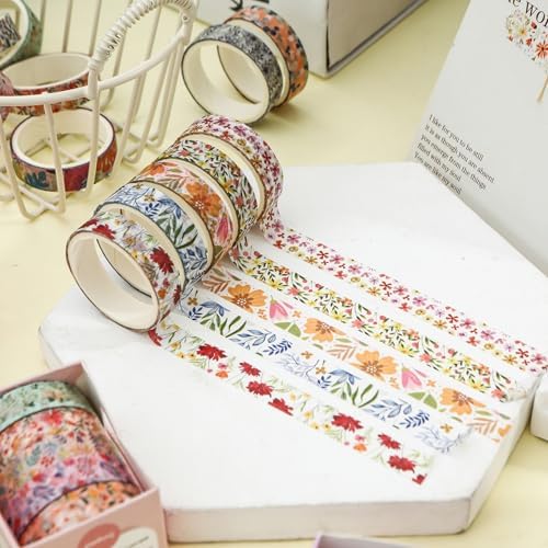 Flowers Washi Tape Set 60 Rolls Floral Patterns Decorative Skinny Blooms Masking Tapes for Arts, DIY Crafts, Journals, Planners, Scrapbook, Wrapping (Summer)