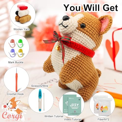 Faircosy Animal Crochet Kit for Beginners: Includes Complete Tools Ample Yarn Step by Step Videos for Teens Adults - Perfect Amigurumi Kit for Indoor Entertainment & Long Journeys