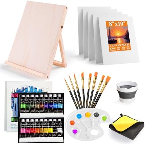 Paint Set for Kids & Adults with 18 Acrylic Paints,Canvas & Easel