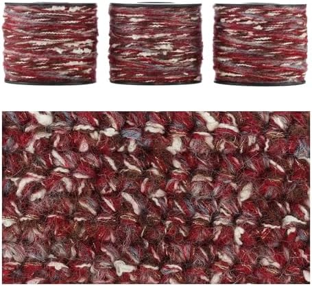 Artisanal Yarn Collection Multifiber Fancy Yarn for Knitting Crocheting Crafts DIY, Set of 3 Rolls(109 Warm Red Velvet Yarn)
