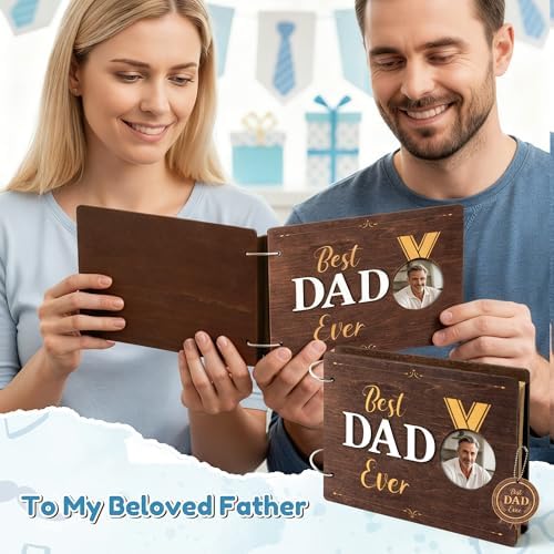 CY2SIDE Best Dad Ever Album Scrapbook - Father’s Day Wooden Scrapbook Craft Kit, DIY Photo Memories Book with 30 Pages Birthday Gift for Father’s Day, DIY Handmade Scrapbook Gift for Dad Grandpa