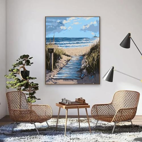 EIBEILI Seaside Scenery Paint by Numbers Kit for Adults Beginner,Beach Adult Paint by Number Kits on Canvas,Easy Canvas Paint by Numbers for Adults for Home Wall Decoration 12 X 16 inch