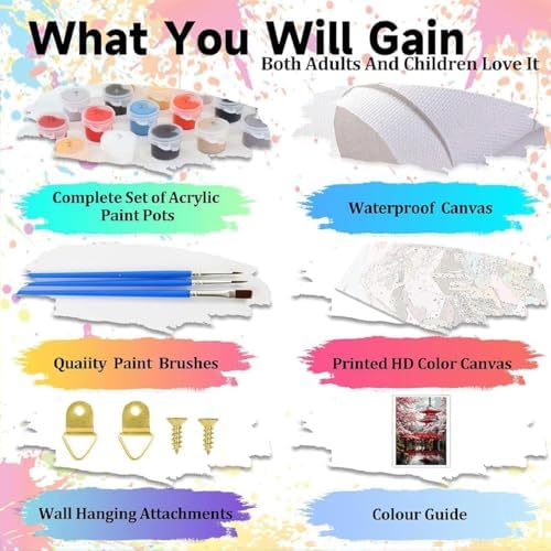 EIBEILI Plum Blossom Paint by Numbers Kit for Adults Beginner,Beautiful Temple Adult Paint by Number Kits on Canvas,Easy Canvas Paint by Numbers for Adults for Home Wall Decoration 12 X 16 inch