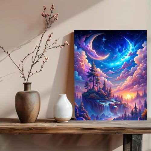 xcemhil Paint by Number Kit for Adults, Paint by Numbers Landscape, Starry Waterfall Paint by Numbers Kit for Adults Beginner for Gift Home Wall Decor 16x20 inch