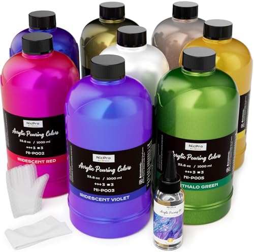 Nicpro 8 Colors 33.8 oz Large Bulk Iridescent Acrylic Pouring Paint Kit