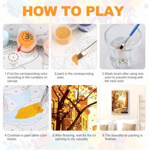 SENQAO City Paint by Numbers Kit for Adults Beginner, Fall City Street Adult Paint by Number Kits on Canvas, DIY Acrylic Oil Easy Painting by Numbers for Home Wall Decor 8X12 inch