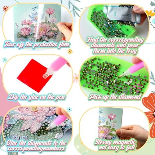 Saillong 12 Pack Flower Diamond Painting Greeting Cards with Envelopes