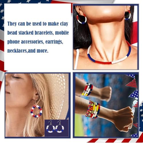 MIIIM Sports Clay Beads Kit for Bracelets Making, Football Heishi Beads, 4th of July Beads Clay Charms and Silver Spacers for Jewelry Making, Friendship Bracelet Kit for Crafts, Concert, Raves
