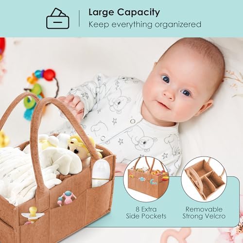 HIPHOP PANDA 2-Pack Diaper Caddy Organizer - Nursery Storage Bin & Car Organizer for Diapers, Wipes, and Baby Essentials - Dual-Color Solid Set (Caramel/Oatmeal), Large Size