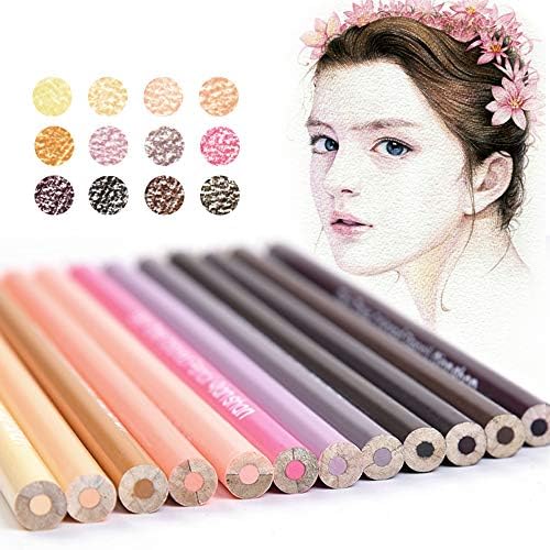 12Skin Tone Colored Pencils Oil Based,Pre-sharpened Wooden Color Pencil Set