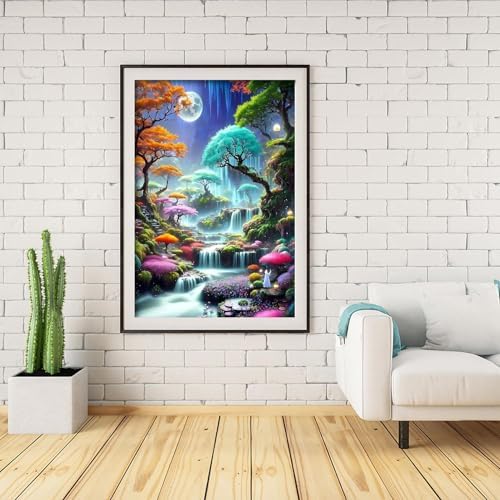 MIRCVSH Moon Forest Paint by Numbers Kits for Adults Beginners-Plant Paint by Number for Adults with Wooden Framed,Paint by Numbers for Adults Home Wall Decoration and Gifts 12X16 inch