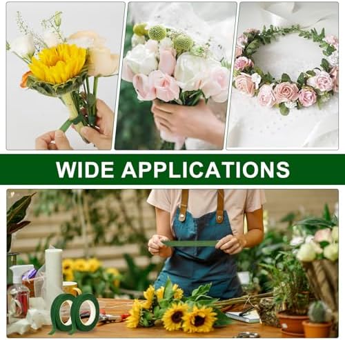 8 Rolls Floral Tape 1/2inch Flower Tape, Green Floral Tape | 30 Yards Florist Tape for Bouquet Stem Wrapping, Floral Crafts, Wedding Bouquet and Fresh Flowers
