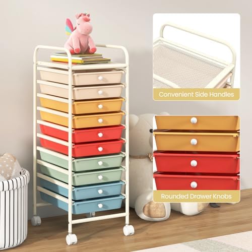 COSTWAY 10-Drawer Rolling Storage Cart, Utility Mobile Trolley