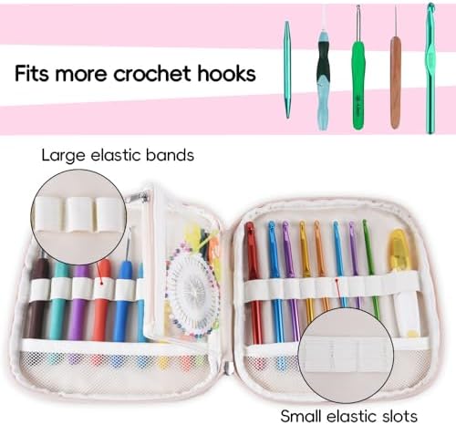 Crochet Hook Case,Portable Zipper Storage Organizer Bag for Crochet Hooks, Knitting Needles, Project & Sewing Supplies, Lightweight,Easy to Hold (No Accessories Included).Beige Flower Clusters