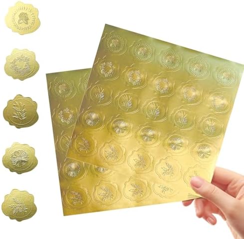 50PCS Wax Seal Stickers, Gold Foil Envelope Seal Stickers | Self- Adhesive Gold Wedding Invitation Decors for Invitation, Christmas, Gift Wrapping