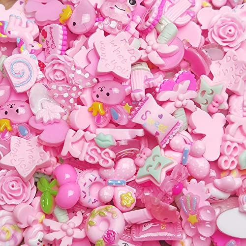 LibiIine 100pcs Mix Lots Flatback Resin Buttons Flat Back Scrapbooking Resin Flatback Craft (Pink)