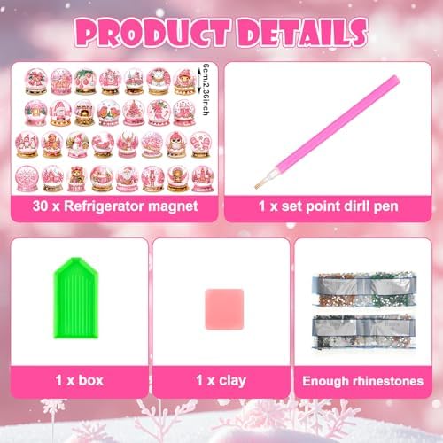 Motipuns 30 Pcs Diamond Magnets,Christmas Crystal Ball,Pink