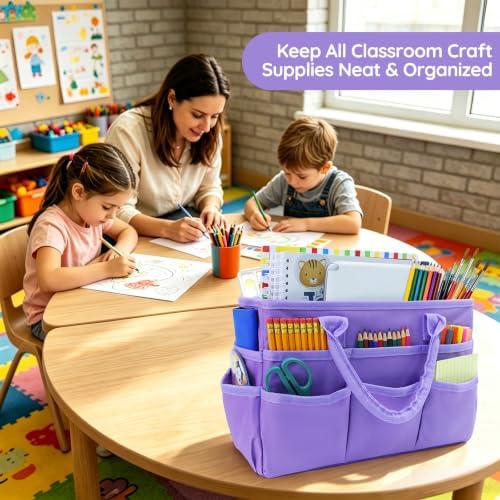 AKAYOK Craft Storage Tote Bag with 10 Pockets,Sturdy Art Supply Organizer