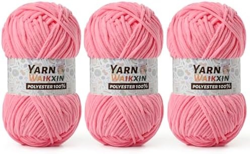 3 Pack Soft Chenille Yarn for Crocheting, Fluffy Chunky Crochet Yarn for Baby Blanket, (5.29oz/196.8yds) Fuzzy Velvet Yarn for Amigurumi&DIY Puzzle、Crafts、Scarf(3 Pink)