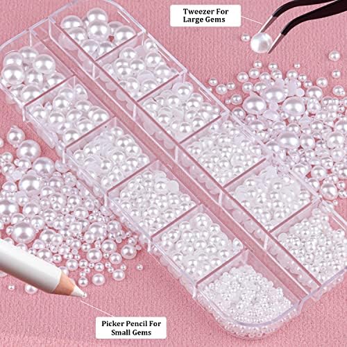 Belleboost Flatback Pearls for Nails White Pearl Nail Charms and Gems