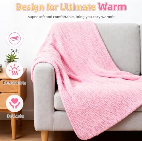 Aeelike Crochet Blanket Kit for Beginners, Easy Soft Crochet Kit, Pink