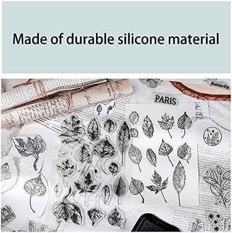 6 Sheets Clear Stamp Silicone Stamp Cards with Greeting Words, Flowers, Leaves, Butterflies, and Moons Pattern for Thanksgiving Christmas Holiday Card Making and DIY Scrapbooking Journaling