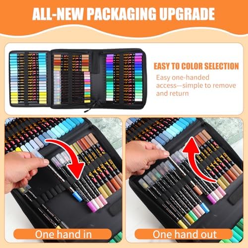 Droaful Acrylic Paint Pens Markers, 72 Pc Dual Tips Metallic Paint Markers