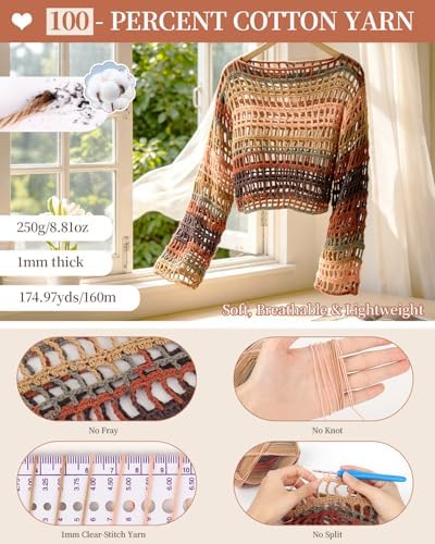 Aeelike Crochet Kit for Adults,Women Beach Crochet Top,Brown Cotton Yarn