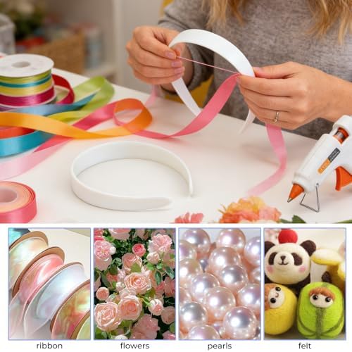 50 PCS 1 Inch Wide White No Teeth Plastic Headbands, Blank Plain DIY Hair Bands for Girls Women Craft Projects