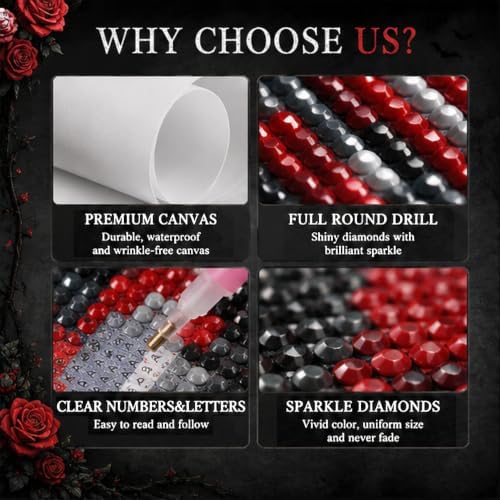 Gemozaic 4 Pack Gothic Diamond Art Kits for Adults, 12 x 16 Inch, Unframed