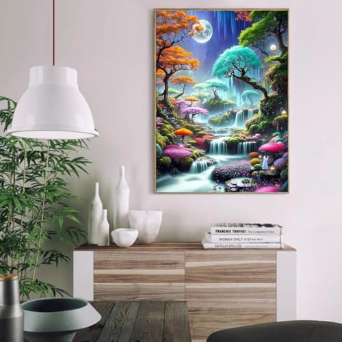 MIRCVSH Moon Forest Paint by Numbers Kits for Adults Beginners-Plant Paint by Number for Adults with Wooden Framed,Paint by Numbers for Adults Home Wall Decoration and Gifts 12X16 inch
