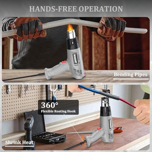 Heat Gun, Variable Temperature Settings 572℉~932℉ (300℃-500℃) | Heat Hot Air Gun Overload Protection with 4 Nozzles for Shrinking Wrap, Crafting, Paint Removing, Epoxy Resin (Gray)