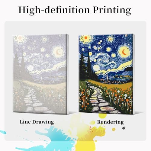 JOOZ Starry Night Framed Paint by Numbers Kit for Adults 8x12 Inch
