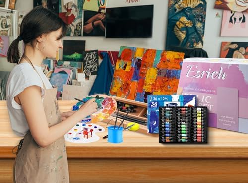 ESRICH 74 PCS Acrylic Paint Set for Adults with Beech Wood Easel