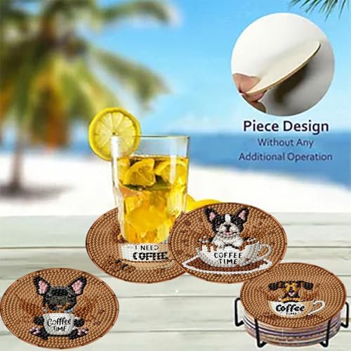 8 Pack Diamond Art Coasters,Coffee Dog Diamond Painting Coasters Kits