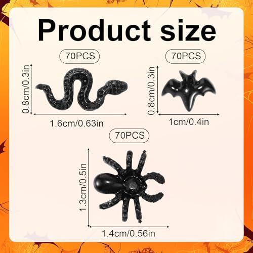 210pcs Halloween Mini Resin Creatures, Miniature Bats Snakes Spiders