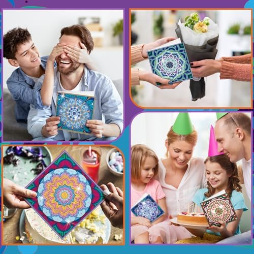 Saillong 12 Pack Mandala Diamond Painting Greeting Card Kits DIY Diamond Art Cards with Envelopes Flower 5D Rhinestones Painting Kits for Adults DIY Crafts Family Friend Birthday Gifts