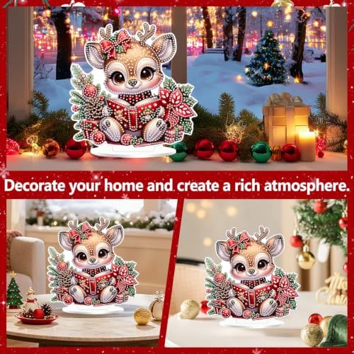 Christmas Diamond Art Kits for Adults,Fawn Reading Book Diamond Painting
