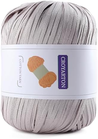 Raffia Ribbon Yarn for Crochet, Grey Cotton Yarn for Crocheting Beach Hat