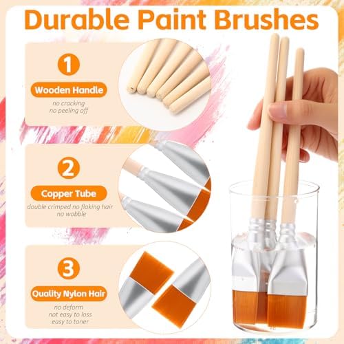 Crtiin 60 Bulk 1 Inch Flat Paint Brushes for Acrylic Painting (Wood Color)
